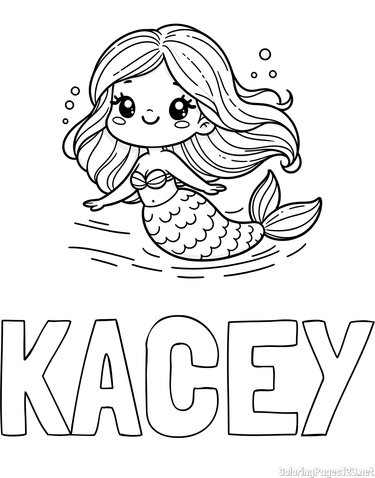 KACEY Coloring Page and Coloring Page of a Cute Mermaid