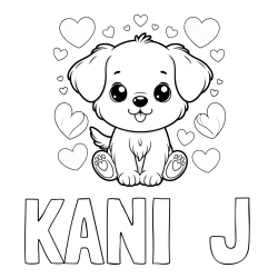 Online Created Coloring Page - KANI  J Coloring Page and Coloring Page of a Cute Dog and Hearts