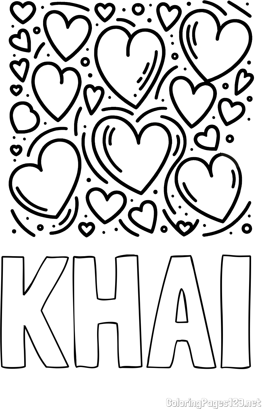 KHAI Coloring Page and Free Printable Coloring Page of Hearts