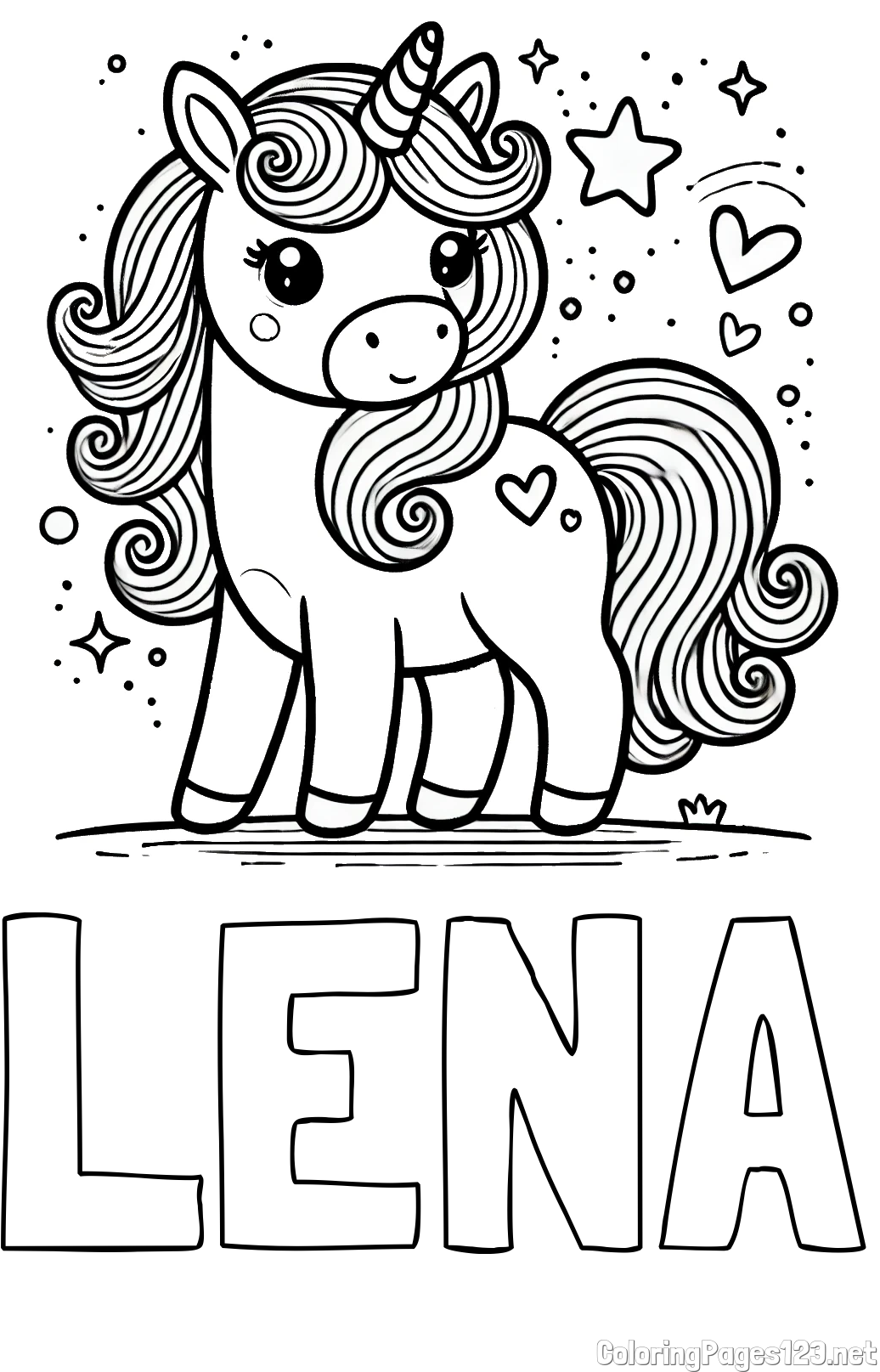 LENA Coloring Page and Cute Unicorn Coloring Page