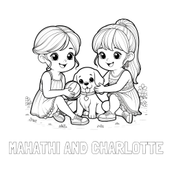 Online Created Coloring Page - MAHATHI AND CHARLOTTE Coloring Page and Coloring Page of Two Girls with a Dog