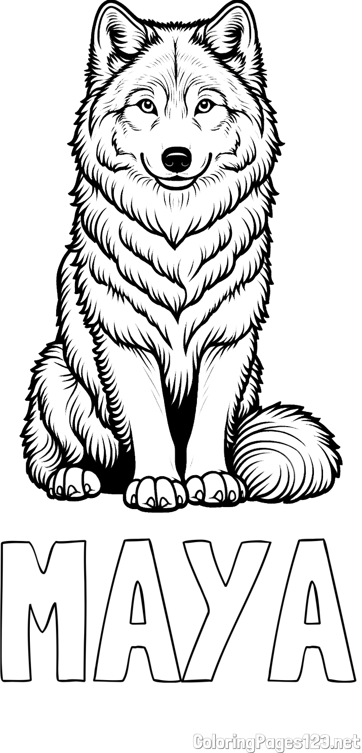 MAYA Coloring Page and Beautiful Wolf Coloring Page