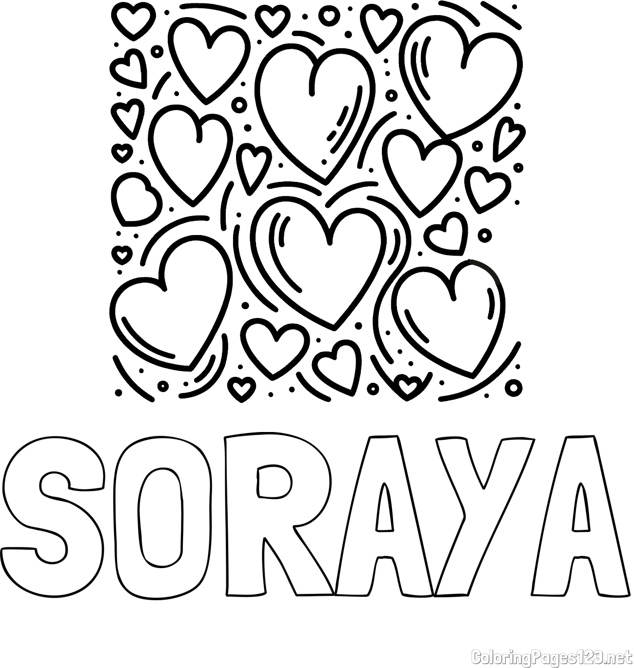SORAYA Coloring Page and Free Printable Coloring Page of Hearts