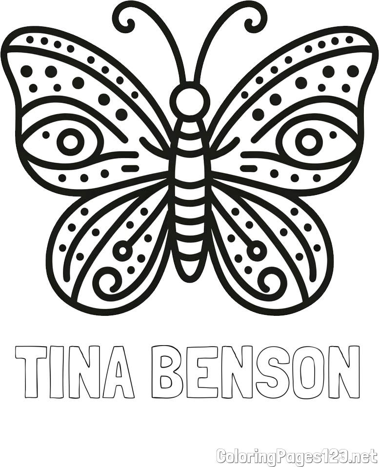 TINA BENSON Coloring Page and Butterfly Coloring Page (Simple)
