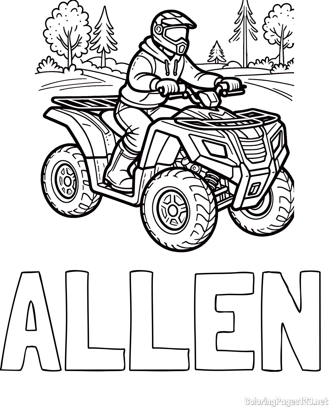 ALLEN Coloring Page and Motorist on ATV Coloring Page