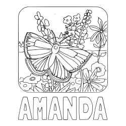 Online Created Coloring Page - AMANDA Coloring Page and Butterfly on Flower Coloring Page