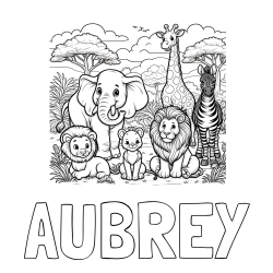 Online Created Coloring Page - AUBREY Coloring Page and Beautiful Animal Coloring Page - Lion Family, Elephant, Giraffe, and Zebra
