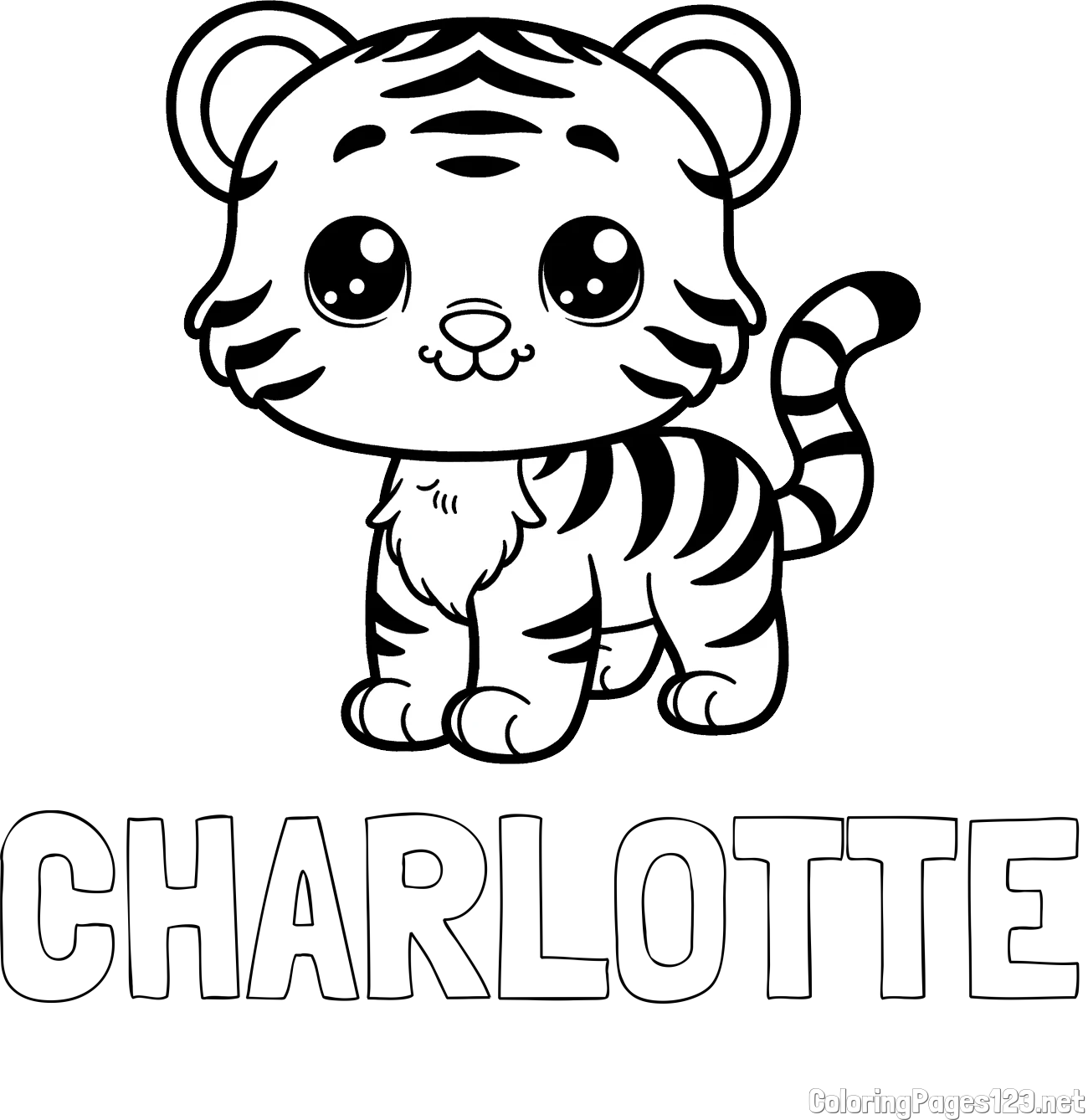 CHARLOTTE Coloring Page and Cute Tiger Cub Coloring Page