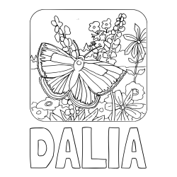 Online Created Coloring Page - DALIA Coloring Page and Butterfly on Flower Coloring Page