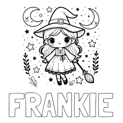 Online Created Coloring Page - FRANKIE Coloring Page and Coloring Book of a Cute Witch