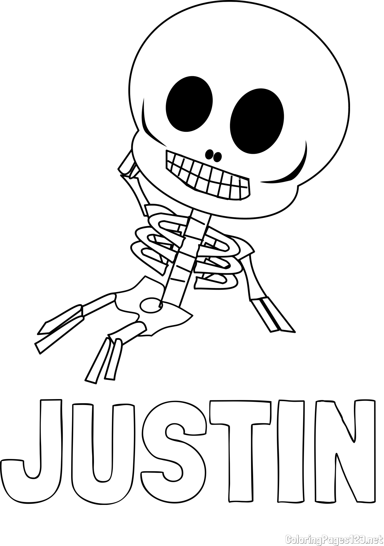 JUSTIN Coloring Page and Easy Skeleton Coloring Page