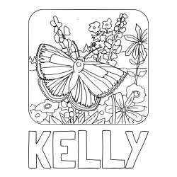 KELLY Coloring Page and Butterfly on Flower Coloring Page