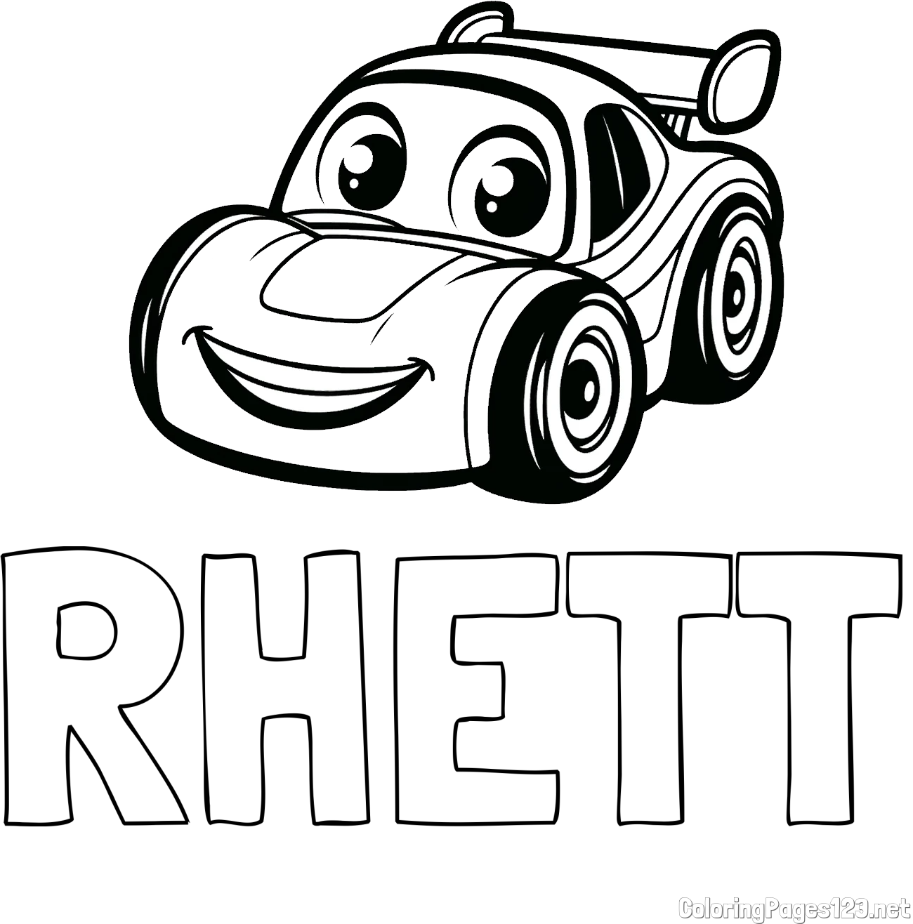 RHETT Coloring Page and Children's Printable Coloring Page of a Racing Car