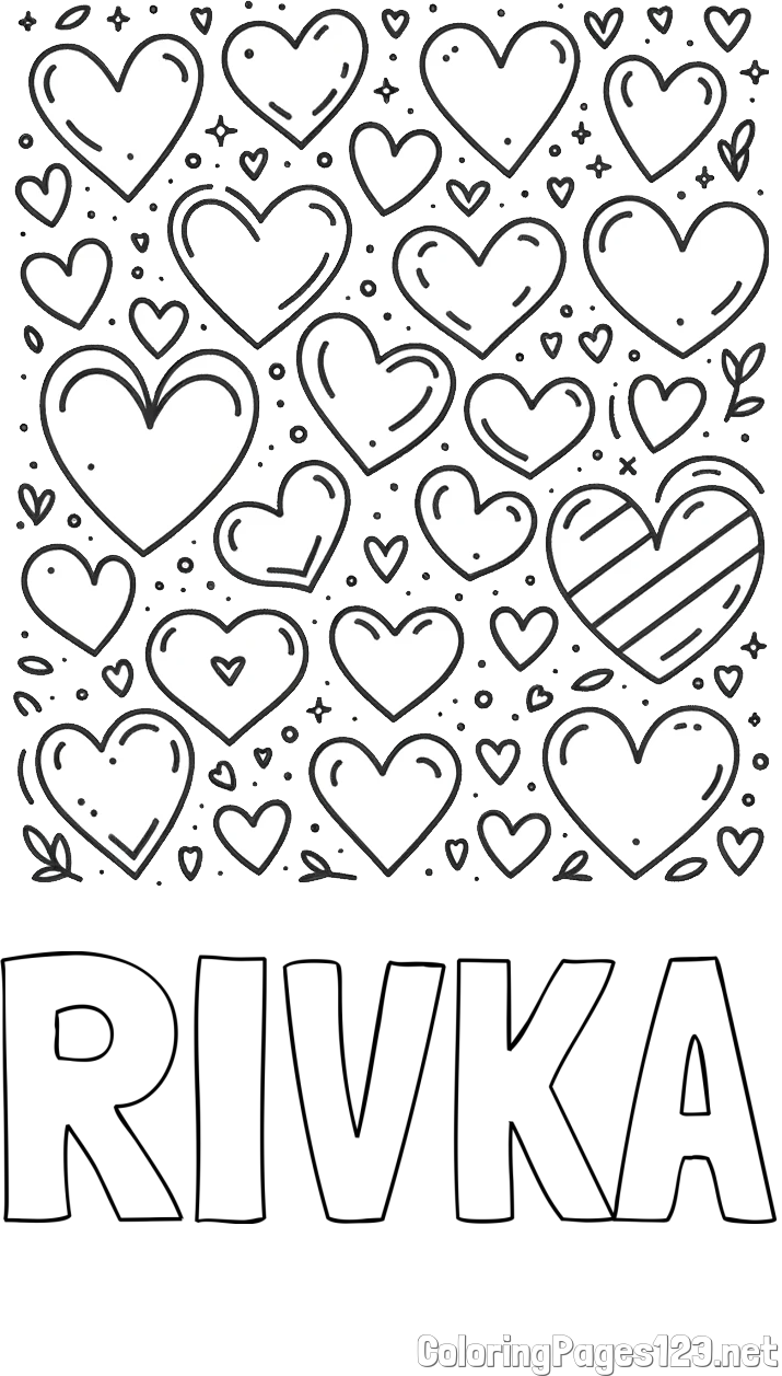 RIVKA Coloring Page and Children's Coloring Page of Many Hearts