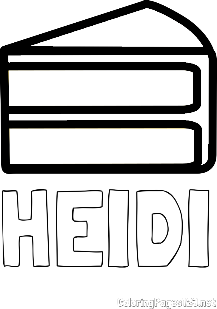 HEIDI Coloring Page and Simple Slice of Cake Coloring Page