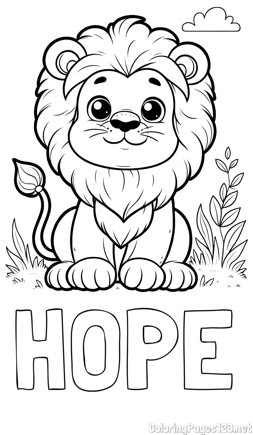 HOPE Coloring Page and Cute Baby Lion Coloring Page
