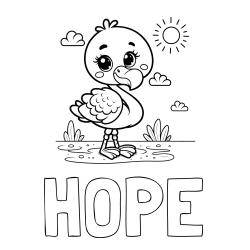 Online Created Coloring Page - HOPE Coloring Page and Easy Coloring Page of a Cute Flamingo