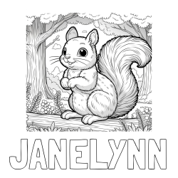 Online Created Coloring Page - JANELYNN Coloring Page and Coloring Page of a Squirrel in a Forest
