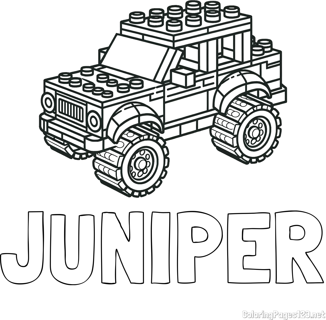 JUNIPER Coloring Page and LEGO Jeep Coloring Page