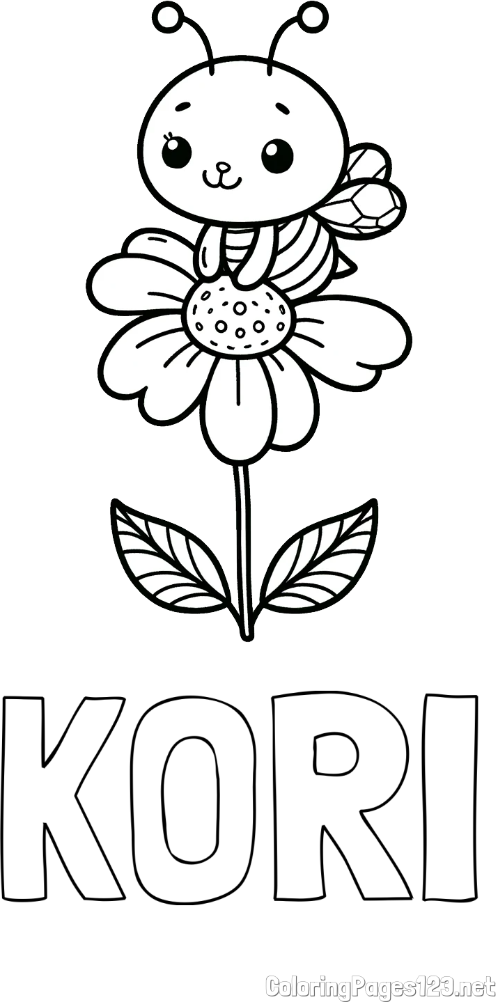 KORI Coloring Page and Coloring Page of a Cute Bee on a Flower
