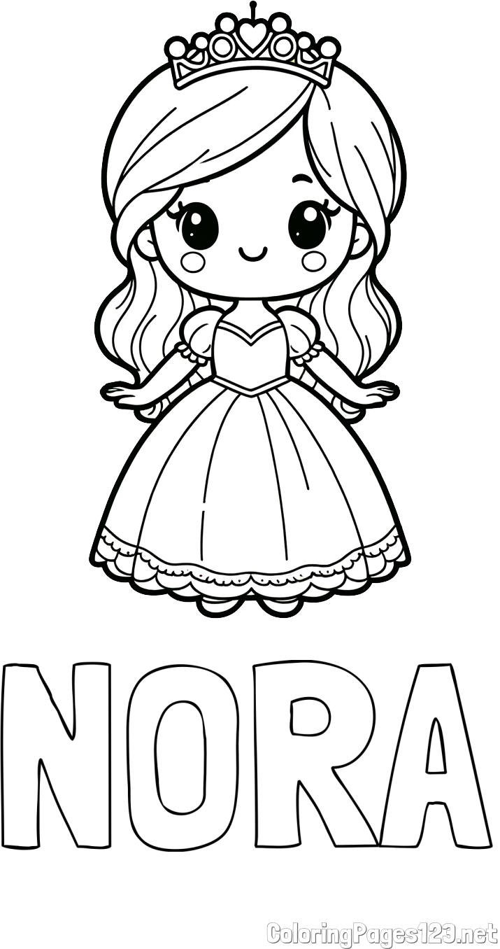 NORA Coloring Page and Coloring Page of a Cute Princess