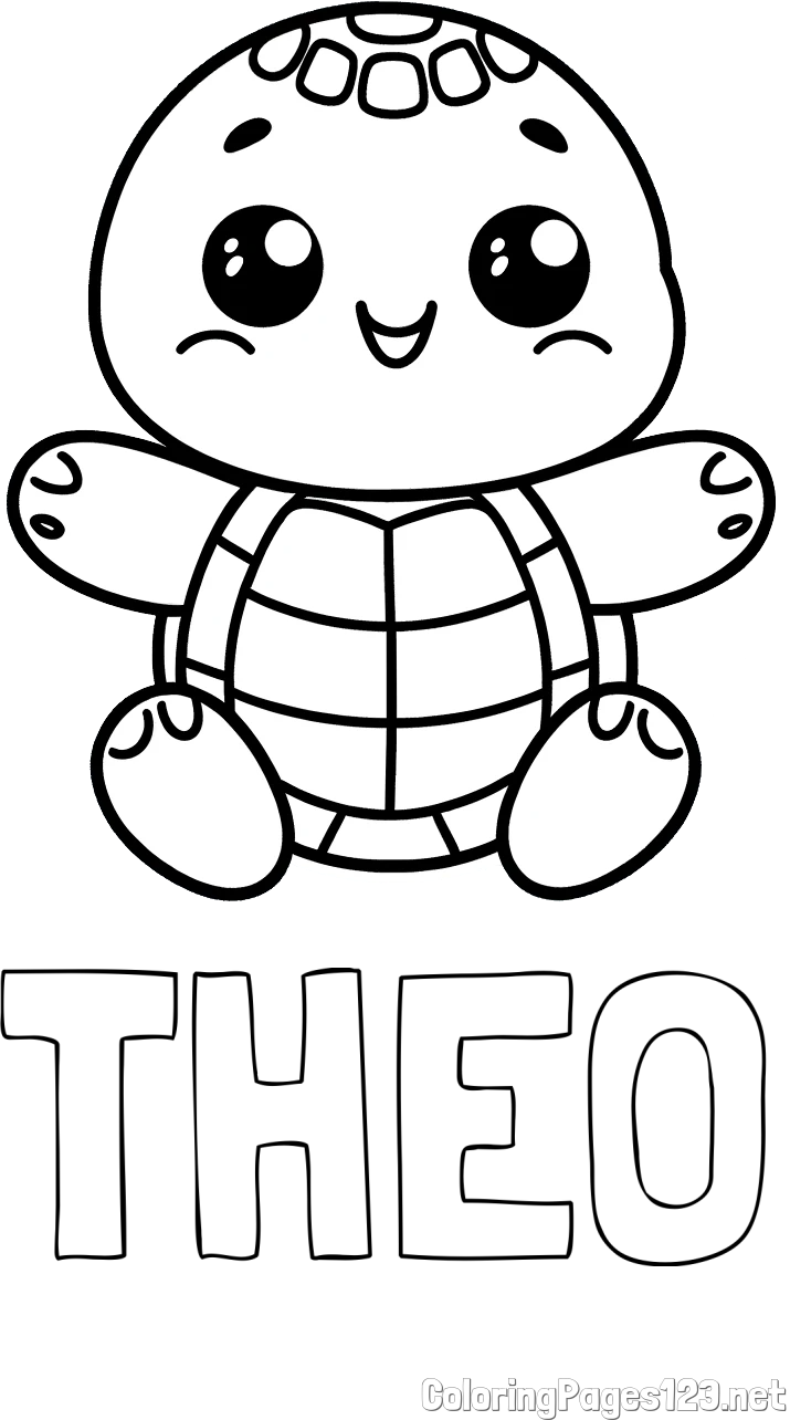 THEO Coloring Page and Easy Coloring Page of Turtle
