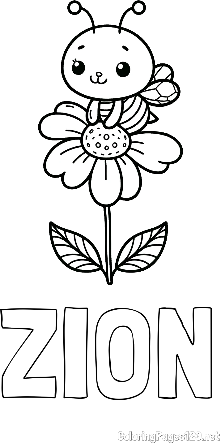 ZION Coloring Page and Coloring Page of a Cute Bee on a Flower