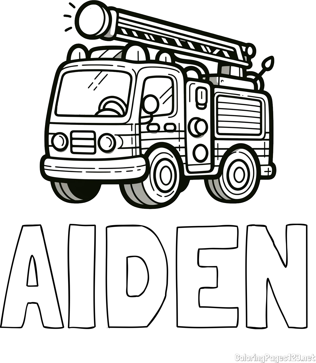 AIDEN Coloring Page and Children's Coloring Page of a Simple Fire Truck