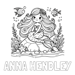 ANNA HENDLEY Coloring Page and Coloring Page of a Cute Little Mermaid