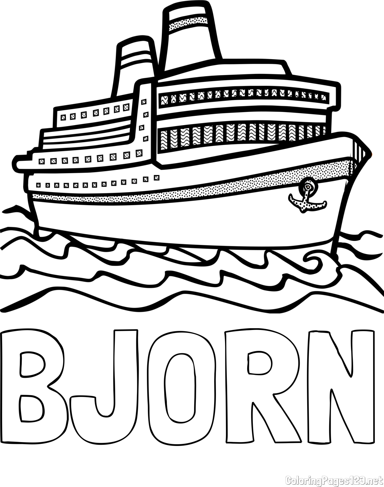 BJORN Coloring Page and Large Passenger Ship Coloring Page