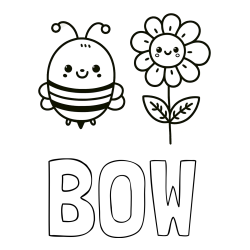 BOW Coloring Page and Coloring Page of a Cute Bee and Smiling Flowers
