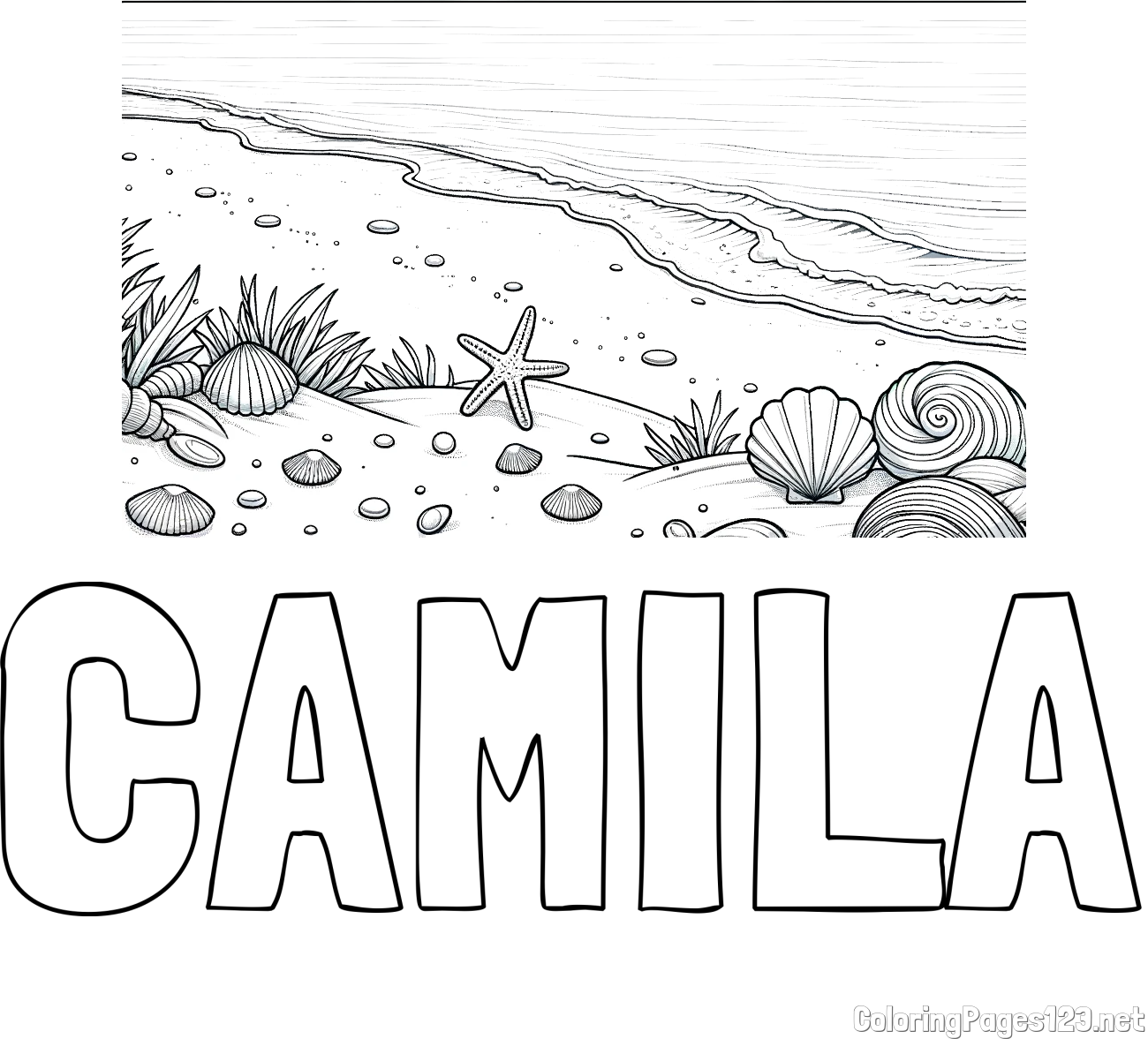 CAMILA Coloring Page and Beautiful Seashore Coloring Page
