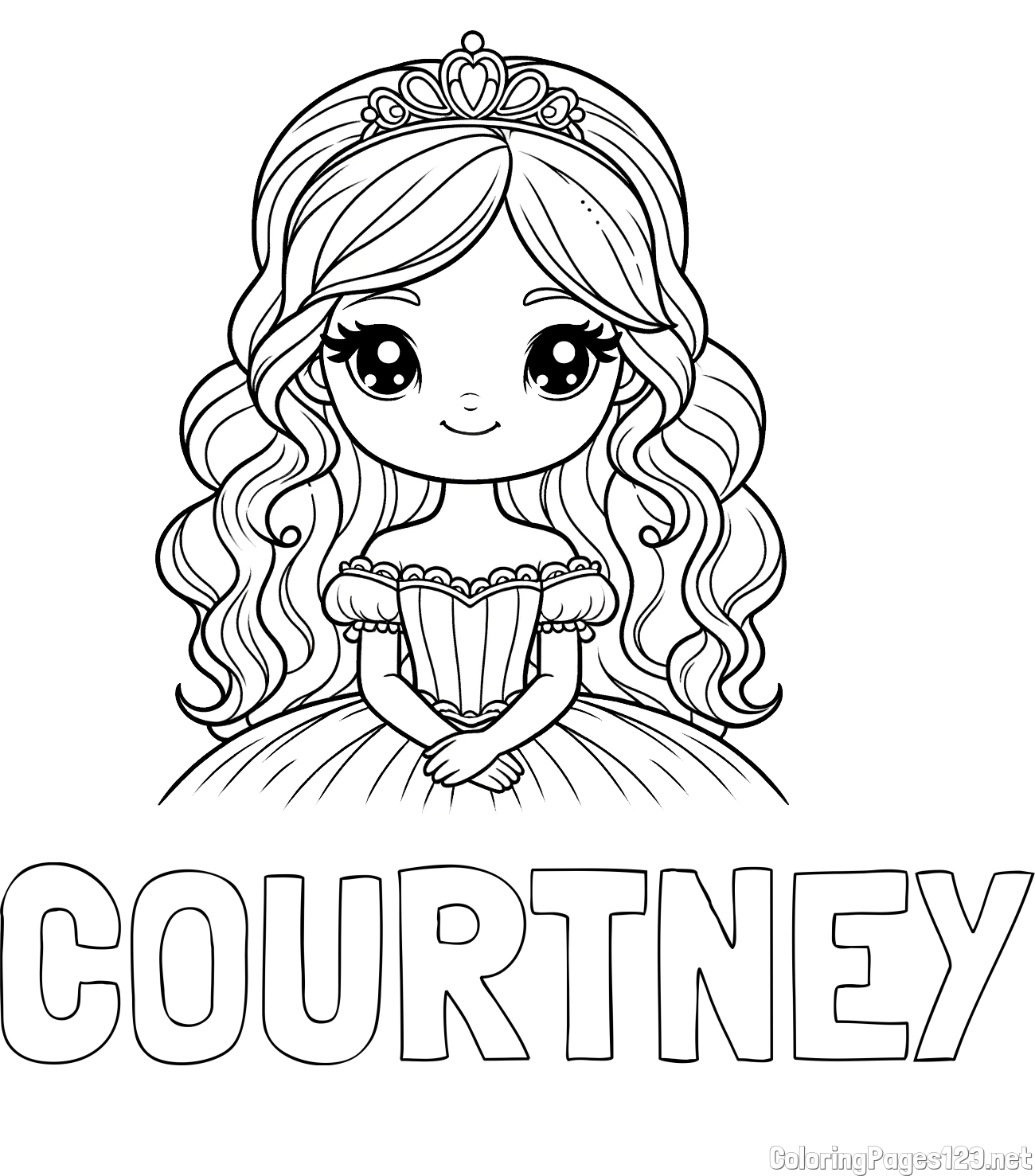 COURTNEY Coloring Page and Coloring Page of a Cute Princess with Big Eyes