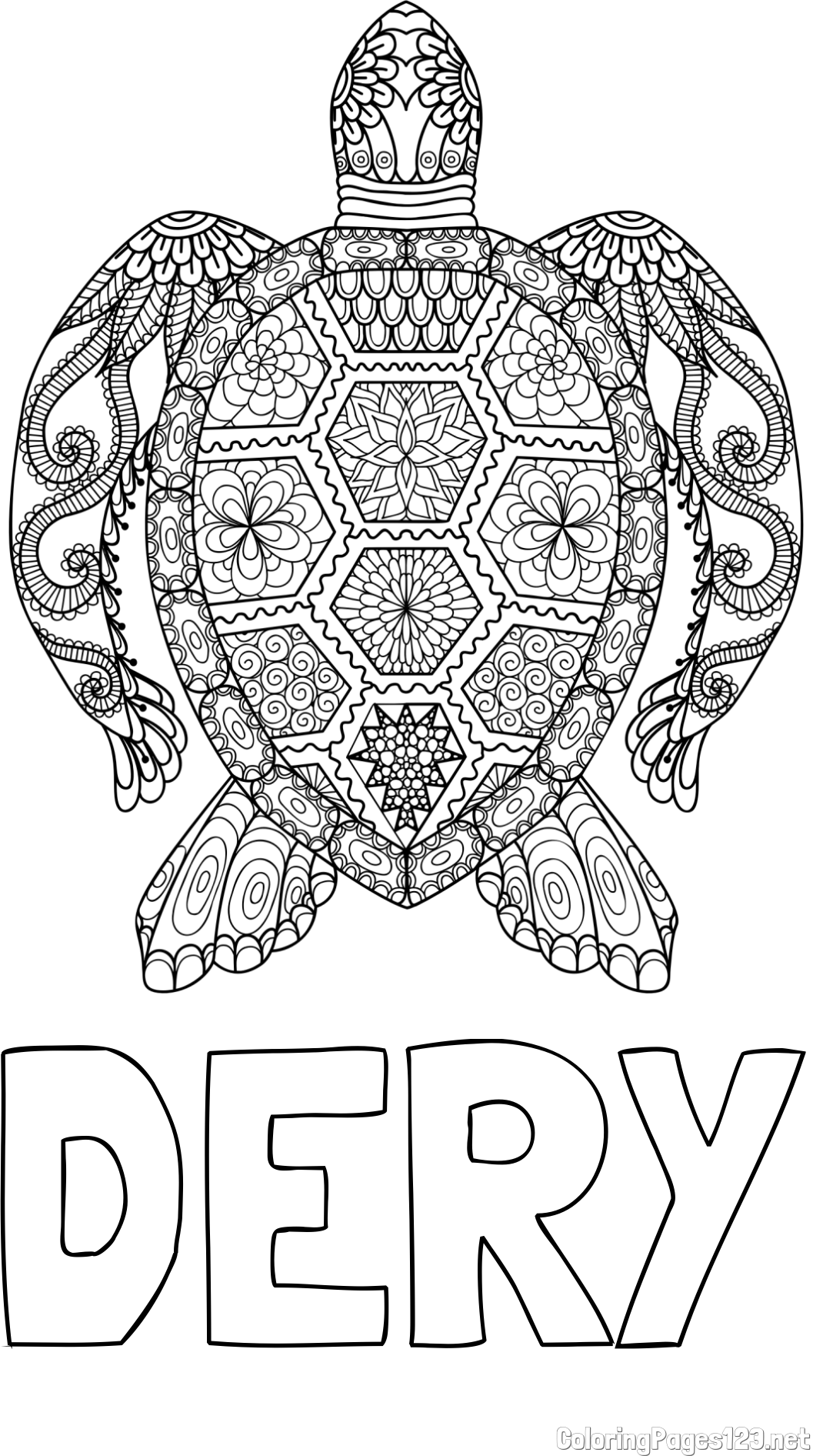 DERY Coloring Page and Sea Turtle Mandala Coloring Page