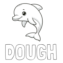 DOUGH Coloring Page and Children's Coloring Book of a Cute Dolphin