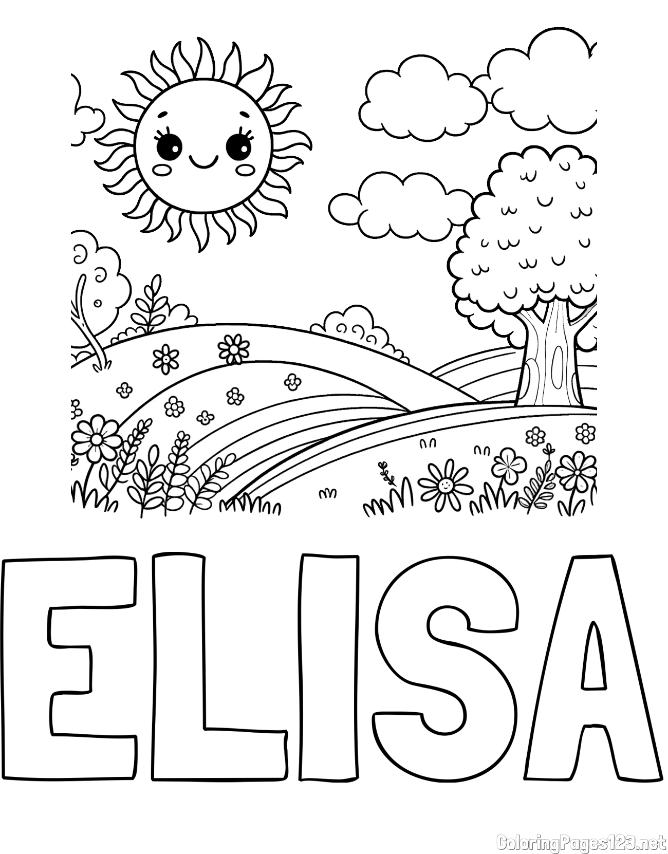 ELISA Coloring Page and Sunny Nature Coloring Page