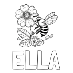 Online Created Coloring Page - ELLA Coloring Page and Children's Coloring Book of a Little Bee and Flowers