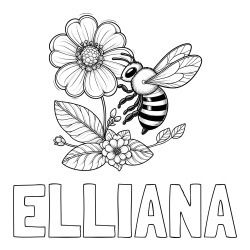 Online Created Coloring Page - ELLIANA Coloring Page and Children's Coloring Book of a Little Bee and Flowers
