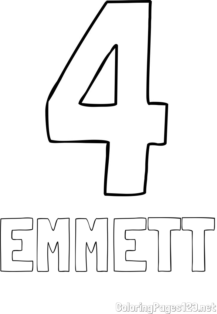 EMMETT Coloring Page and Coloring Page of Number Four (4)