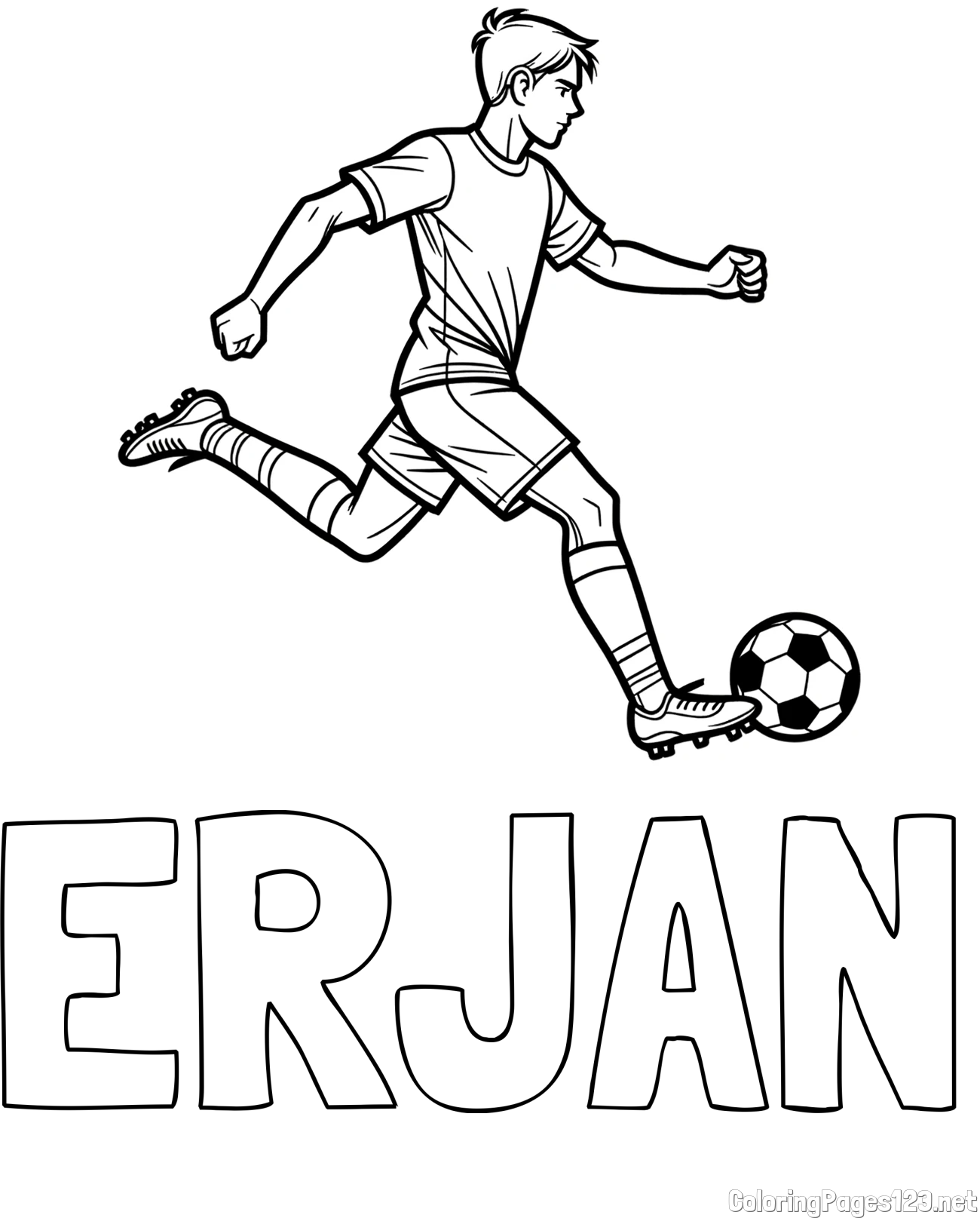 ERJAN Coloring Page and Soccer Player in Action Coloring Page