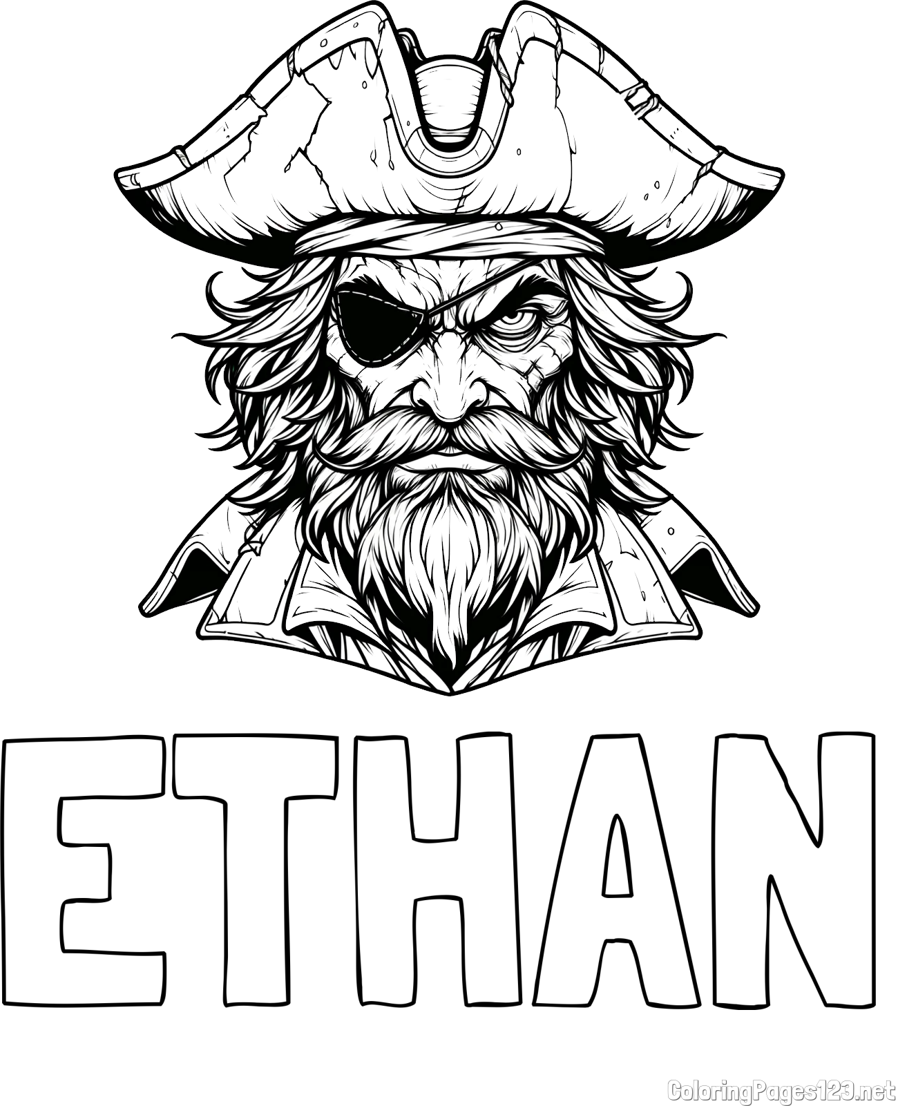 ETHAN Coloring Page and Realistic Evil Pirate Coloring Page