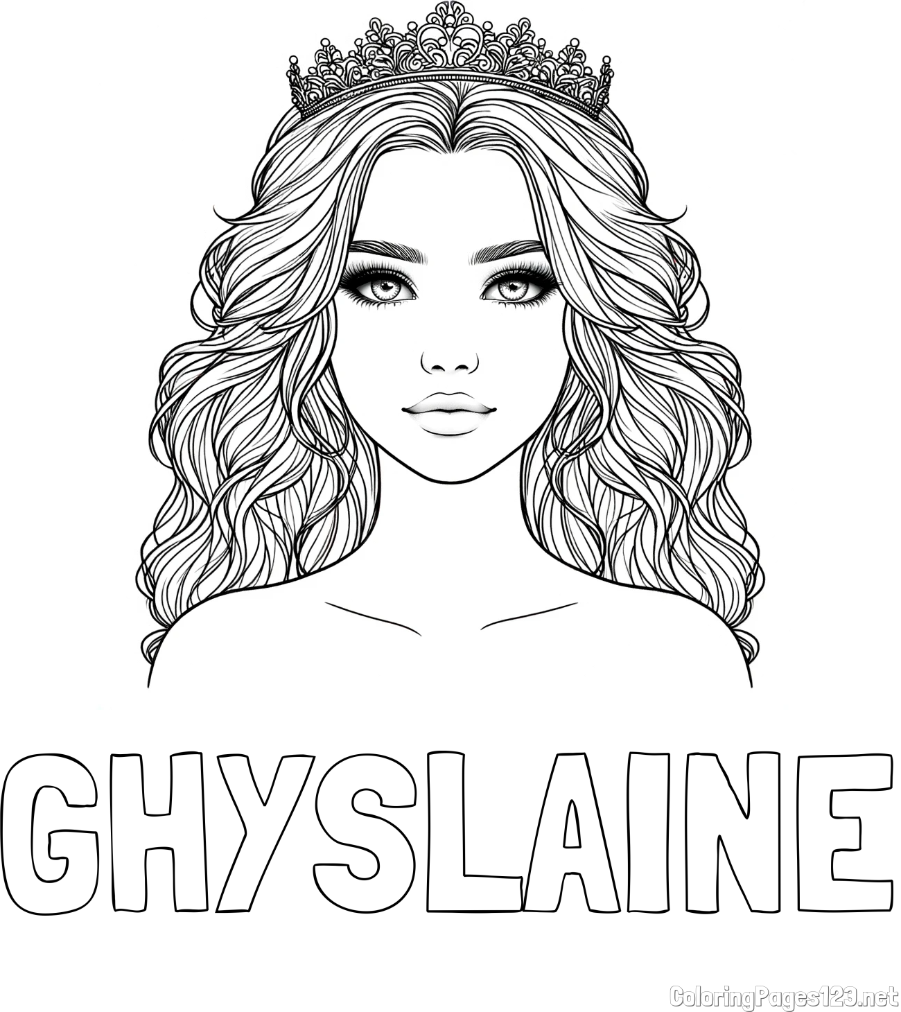 GHYSLAINE Coloring Page and Coloring Page of a Princess with a Crown