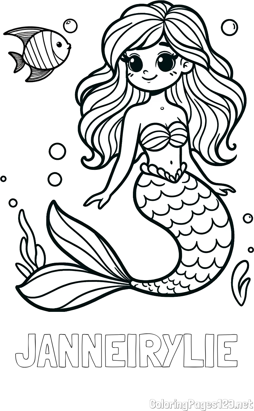 JANNEIRYLIE Coloring Page and Coloring Page of a Little Mermaid and Fish