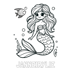 JANNEIRYLIE Coloring Page and Coloring Page of a Little Mermaid and Fish