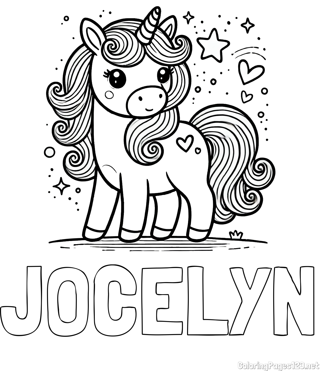 JOCELYN Coloring Page and Cute Unicorn Coloring Page
