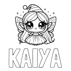 KAIYA Coloring Page and Coloring Page of a Cute Magical Fairy with Big Eyes