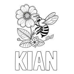 Online Created Coloring Page - KIAN Coloring Page and Children's Coloring Book of a Little Bee and Flowers
