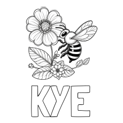 Online Created Coloring Page - KYE Coloring Page and Children's Coloring Book of a Little Bee and Flowers