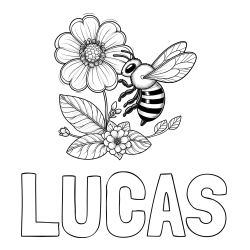 Online Created Coloring Page - LUCAS Coloring Page and Children's Coloring Book of a Little Bee and Flowers