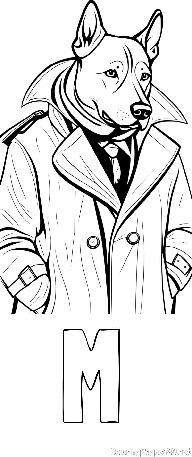M Coloring Page and Coloring page of Detective Dog